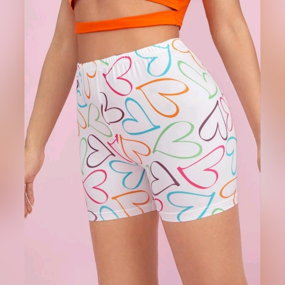 Brand New NWT Rainbow Heart Print Bike Shorts Size Small